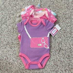 Kidgets Purple and Pink Baby Onesies with Heart and Purse Prints